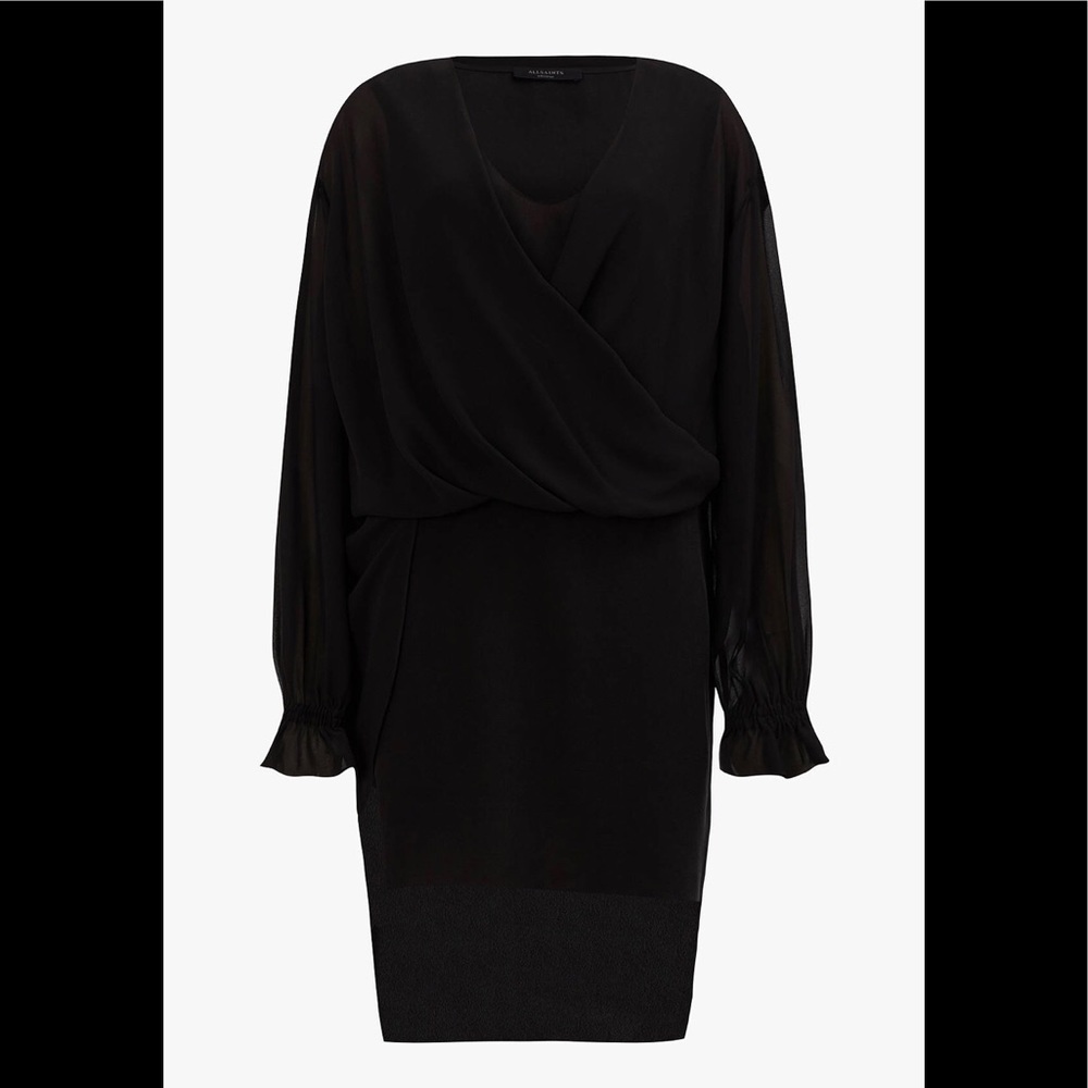 NWOT ALLSAINTS Penny Dress Long Sheer Sleeve Dress Black XS - Picture 5 of 8